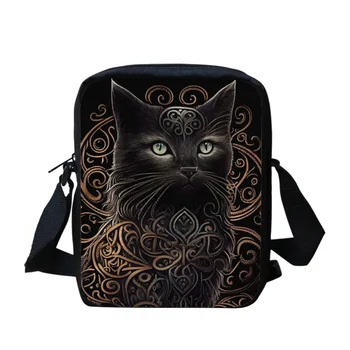 Nove dječje torbe preko ramena s po cijeloj površini crnog mačka iz crtića, svakodnevni putnu torbu mali kapacitet, podesiva torba-instant poruke za kupovinu