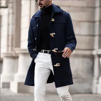 Novi muški kaput srednje dobi, funky muška mornarska jakna srednje duljine s lapels, jesensko-zimsko dugi kaput
