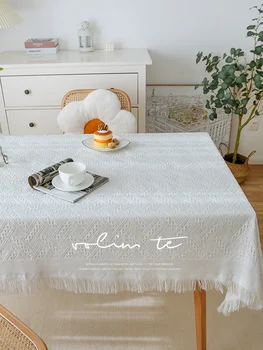 Pamučna posteljina stolnjak, jednostavna tkane pravokutni čajna stolnjak za stol
