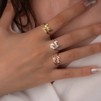 Prsten na red - Ženske podesiva personalizirane prstenovi od nehrđajućeg čelika sa dvostrukim imenom na red - Fin modni jednostavan nakit
