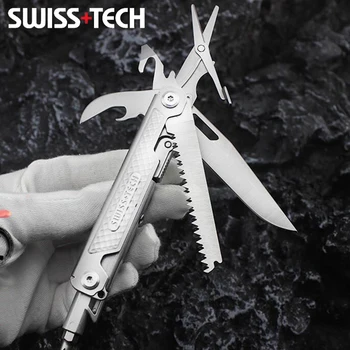 SWISS TECH 11 u 1 mini-мультитул, sklopivi nož EDC, taktički alat za opstanak u kampu, džepni nož za ulice, škare, odvijač