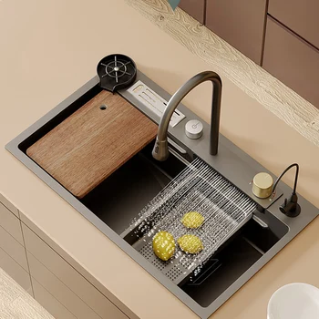 Umivaonik od nehrđajućeg čelika Waterfall Nano 304, s velikim zadebljanjem za povrće s jednim utorom, sudoper za pranje posuđa, suđe za kuhanje / 