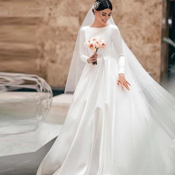 Vestidos De Novia Jednostavno винтажное bijelo атласное vjenčanicu veličine sa dugim rukavima Princesa Vjenčanica po mjeri Robe Mariée