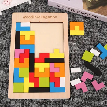 Šareni 3D puzzle Drvene Танграм matematičke igračke kocka je Igra za djecu predškolske dobi Čarobne oblike Zagonetka Razvija igračka za djecu