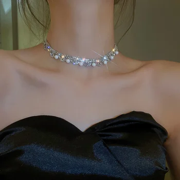 Ženske ogrlice-чокеры s kristalima FYUAN Bling u korejskom stilu, dijamanata, bisera ogrlice, upadljiv nakit, poklone za stranke