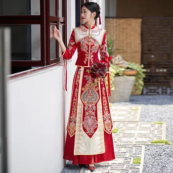 Винтажное vjenčanica sa šljokicama, perlicama, кисточками, Чонсам, kineski stil, vjenčanje kit, odijelo nevjesta, istočna odjeća za tost