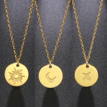 Скайрим, Sunce, Mjesec, zvijezda, okrugle ogrlice s privjescima, ogrlica-lanac od nehrđajućeg čelika zlatne boje, 2023, nakit u boho stilu, poklon za žene i djevojčice